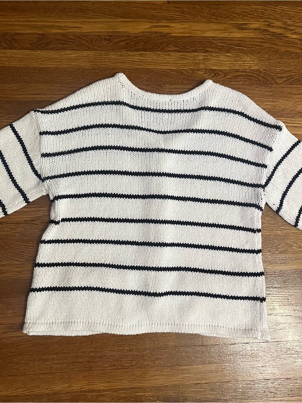 Old Money coastal nautical cardigan summer sweater M white navy stripe preppy - Picture 6 of 8